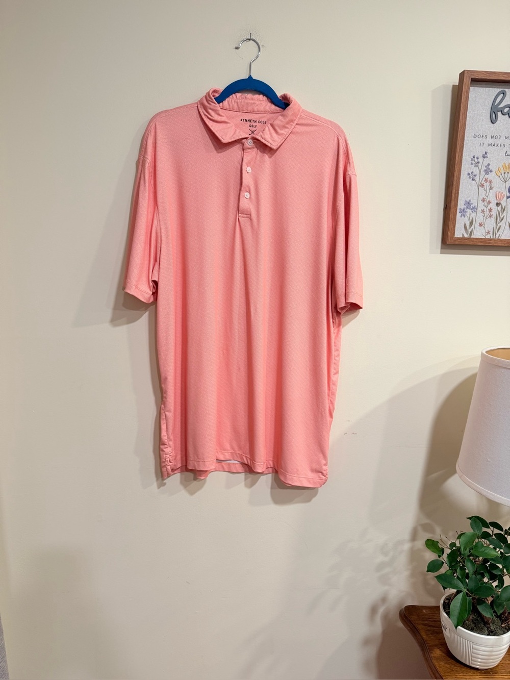 Kenneth Cole Golf Polo Shirt Men’s XXL Coral Pink Performance Geometric Stretch